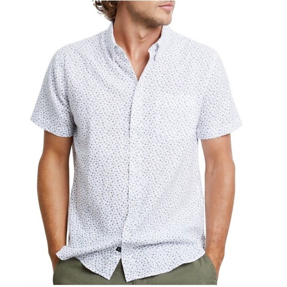 Rails Fairfax White Navy Hibiscus Floral Print Short Sleeve Cotton Summer L